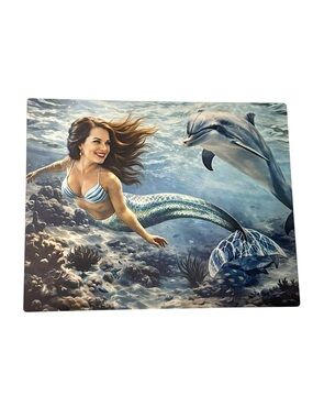 Mermaid & Dolphin Ocean Art printed on METAL PANEL 14 x 11